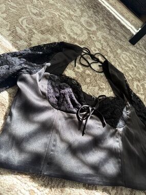Princess Polly Black Satin Lace Halter Camisole - Markwell Top